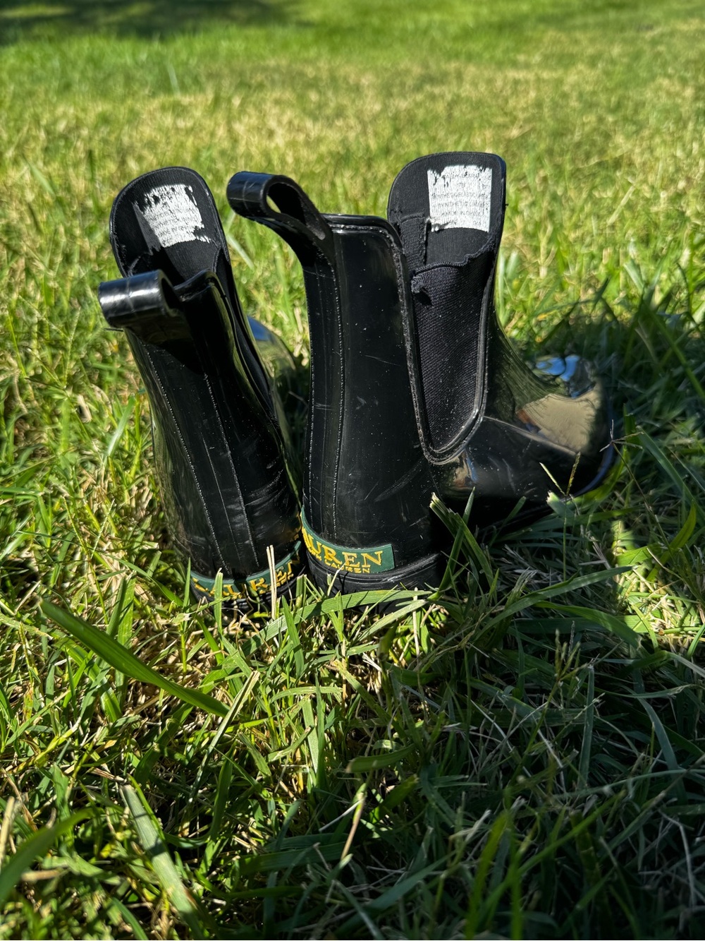 Ralph Lauren Black Glossy Chelsea Rain Booties